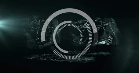 Poster - Animation of rotating digital circles over geometric diagrams and equations in school