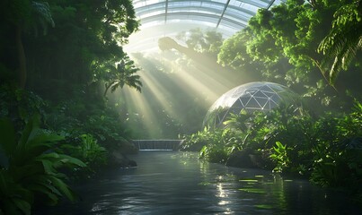 Leinwandbilder - Lush greenery illuminated by sunlight in a serene indoor botanical environment.