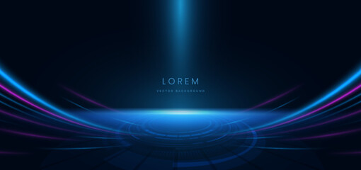 Poster - Abstract scene futuristic blue light ray on dark background with lighting effect and sparkle.