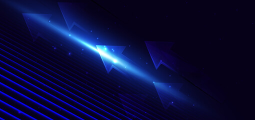 Canvas Print - technology futuristic glowing arrow neon blue light ray on dark blue background.