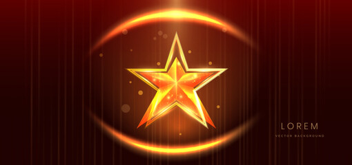 Wall Mural - abstract elegant gold glowing star with lighting effect sparkle on red background.