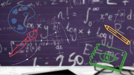 Poster - Animating mathematical equations and art tools on chalkboard in school setting
