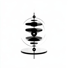 Aufkleber - Abstract Black and White Mobile Sculpture: A Minimalist Design of Geometric Shapes Suspended on a Vertical Axis