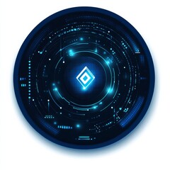 Aufkleber - Abstract Glowing Futuristic Technology Interface Design with Concentric Circles and Diamond Logo.