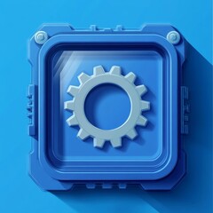 Poster - Gear in Blue Frame: Minimalist Tech Icon