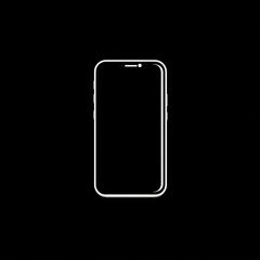 Poster - Sleek White Outline of a Modern Smartphone on a Black Background - Minimalist Tech Icon Design
