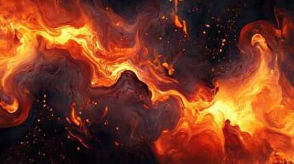 Poster - Abstract fiery swirl of molten lava with dynamic movement and contrasting dark background, ideal for digital art