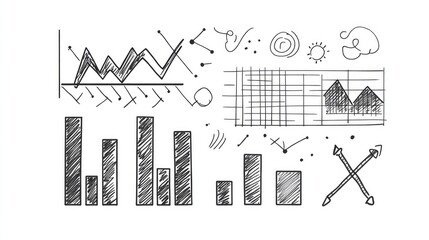 Poster - Hand-drawn graphs and charts illustrating data trends, analysis, and insights in a creative workspace