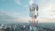 © KRIANG - High-tech cell tower with a stunning cityscape in the background showing modern urban development and technology
