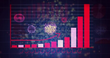 Poster - Animation of rising bar graph with virus illustrations over data chart background