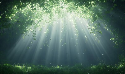 Leinwandbilder - Sunlight filters through leaves, creating a serene and enchanting atmosphere in a forest setting.