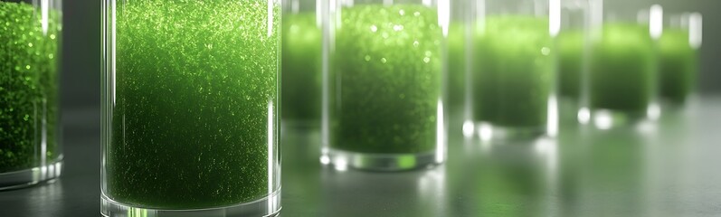 Aufkleber - Green liquid in glass containers creates a vibrant, scientific atmosphere.