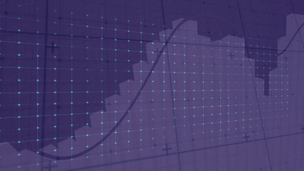 Aufkleber - Animation of pulsating blue waveform over grid and bar graph background