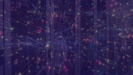 Poster - forming intricate network pattern, colorful lights and lines over dark background
