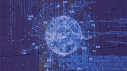 Aufkleber - Animation of digital globe with data points and binary code on blue background