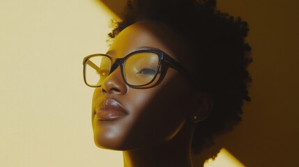 Poster - Empowered Gen Z Vision Minimalist Portrait of Confident Black Professional with Bold Eyewear - Contemporary Workplace Diversity and Authentic Self-Expression