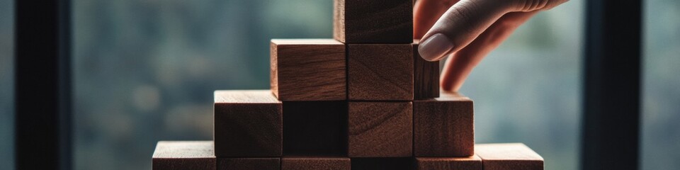 Aufkleber - Mindful Career Ascension Minimalist Wood Block Progression Visualizing Professional Growth and Strategic Personal Development in Adaptive Workplace Environments