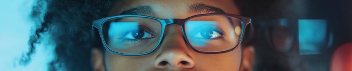 Poster - Empowered Gen Z Professional Innovative Digital Mindset Visualization with Reflective Eyewear, Capturing Inclusive Tech Leadership and Creative Workplace Vision