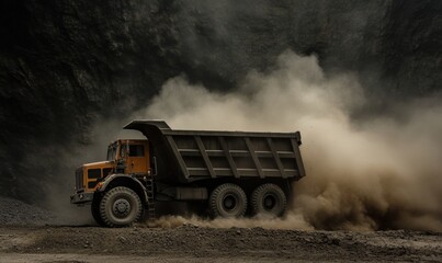 Poster - Industrial Resilience Heavy-Duty Dump Truck Conquering Rugged Terrain with Advanced Sustainability - Powering Infrastructures Future Through Cutting-Edge Construction Technology