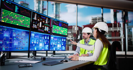 Poster - Engineer monitoring oil and gas chemical plant