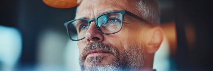Poster - Empowered Professional Insight Mid-Career Expertise with Modern Eyewear - Capturing Authentic Leadership, Wisdom, and Strategic Vision in Contemporary Business Environments