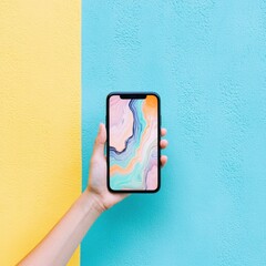 Poster - Digital Fluidity Minimalist Smartphone Mockup with Pastel Liquid Art - Next-Gen Mobile Design and Creative Tech Visualization for Millennial Innovation