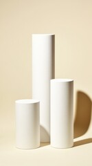 Poster - Minimalist Product Display Revolution Elegant White Cylindrical Podiums Redefining Modern Brand Storytelling and Visual Merchandising Aesthetics