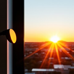 Aufkleber - Golden Hour Urban Sunrise Architectural Minimalism Meets Dynamic Light Design - Modern Workspace Inspiration with Panoramic City Perspective