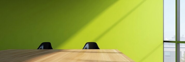 Aufkleber - Minimalist Corporate Collaboration Space Eco-Inspired Green Meeting Room with Warm Wood Tones, Defining Modern Workplace Flexibility and Design Innovation