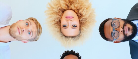 Poster - Diverse Workplace Perspectives Innovative Team Dynamics Showcasing Multicultural Professionals in Collaborative Aerial Headshot, Embodying Inclusive Corporate Creativity