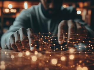 Poster - Immersive Digital Connectivity AI-Powered Network Visualization with Professional Innovation - Transformative Tech Interaction in Moody Ambient Lighting