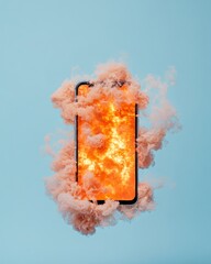 Poster - Disruptive Tech Visualization Smartphone Combustion Metaphor Illustrating Digital Transformation, Performance Limits, and Innovative Breakthrough in 5G Era