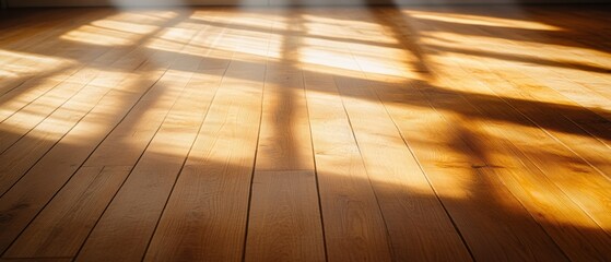 Poster - Minimalist Interior Design Warm Oak Flooring with Dynamic Natural Light - Wellness Architecture Trend Showcasing Spatial Harmony and Productivity Aesthetics
