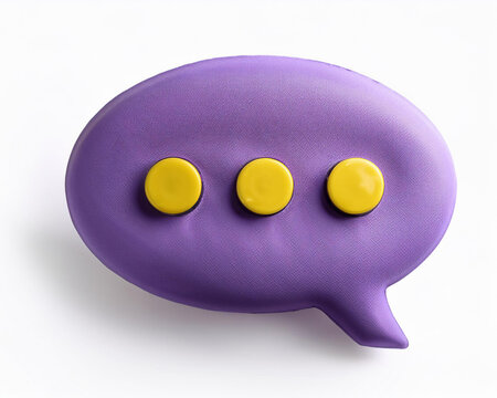 Isolated on a white background, soft purple 3D speech bubbles with yellow dots.