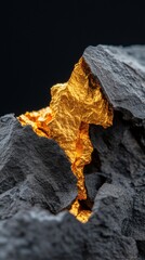 Poster - Golden Flux Molten Metallic Abstract Transforming Dark Stone - Emerging Digital Art, Luxury Design and Immersive Visual Storytelling for Tech Innovations