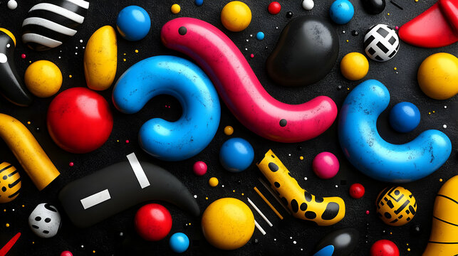 Abstract Colorful 3D Shapes Design, Vibrant Geometric Forms, Bold Color Palette, Creative Digital Art, Modern Graphic Design, Trendy Abstract Background