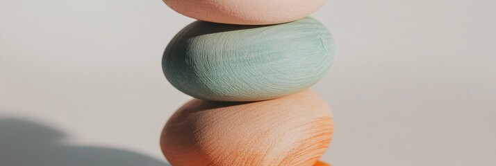 Aufkleber - Mindful Wellness Minimalism Zen Balanced Stone Sculpture Exploring Holistic Healing and Emotional Resilience in Soft Organic Palette