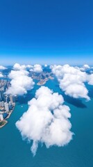 Aufkleber - Immersive Climate Tech Visualization Aerial Panorama of Urban Skyline with Dynamic Cloud Formations - Innovative Atmospheric Data Storytelling for Smart City Insights