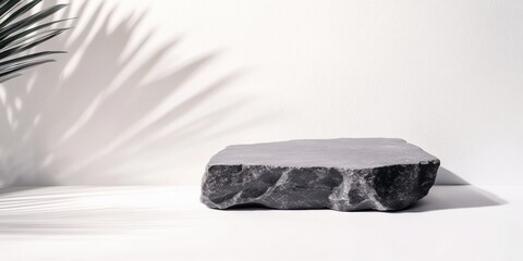 Poster - Minimalist Stone Podium Mockup Organic Raw Granite Display for Premium Branding, Sustainable Design, and Modern Product Visualization