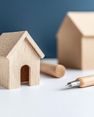 Poster - Minimalist Real Estate Planning Eco-Conscious Wooden House Models with Sustainable Design Inspiring Future Home Investment Strategies
