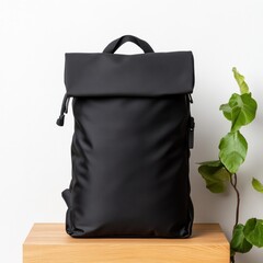 Aufkleber - Urban Nomad Minimalist Backpack Sleek Black Roll-Top Design for Eco-Conscious Professionals Embracing Sustainable Mobility and Modern Workspace Flexibility