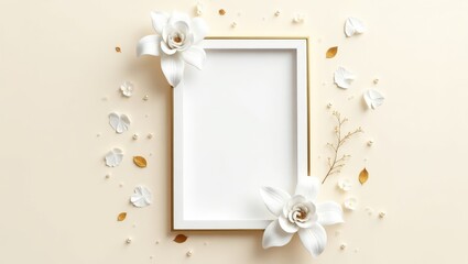 Wall Mural - elegant floral arrangement with picture frame and decorative petals, for a refined aesthetic