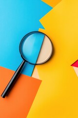 Aufkleber - Bold Color Block Minimalism Geometric Magnifying Glass on Vibrant Pop Art Backdrop - Modern Design Research and Creative Visual Exploration