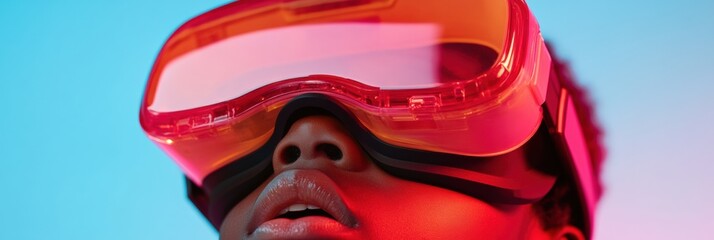 Leinwandbilder - Gen Z Digital Immersion Futuristic VR Headset Exploring Vibrant Mixed Reality Landscapes - Innovative Educational Technology and Experiential Learning Breakthrough