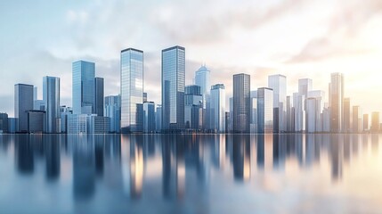 Poster - Futuristic 3D Architectural Rendering of a Modern Cityscape at Dusk