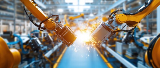 Fototapete - Future of Mobility High-Precision Robotic EV Manufacturing with Advanced Automation - Transformative Industrial Innovation in Electric Vehicle Production