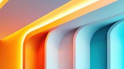 Poster - Modern convention center exterior design Concept, Modern Angular Design Elements Showcase with Bright Colors and Soft Curves for Contemporary Spaces