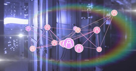 Poster - Connected icons in animation over servers in data center environment