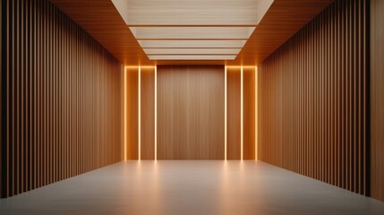 Poster - Modern minimalist church designs Concept, Minimalist Interior Space with Skylight and Warm Lighting on Wooden Walls Creating a Modern Atmosphere