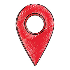 Fototapete - Red Hand Drawn Location Pin Icon Marker Pointer Navigation GPS Map Graphic Design Element isolated on white or transparent background